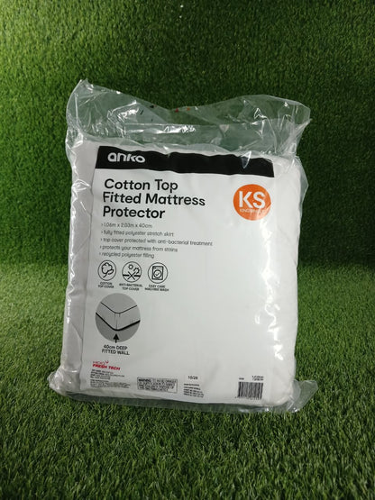 Anko Australian Brand Premium Cotton Top Quilted Mattress Protector - Fitted Mattress Cover for King Single Bed