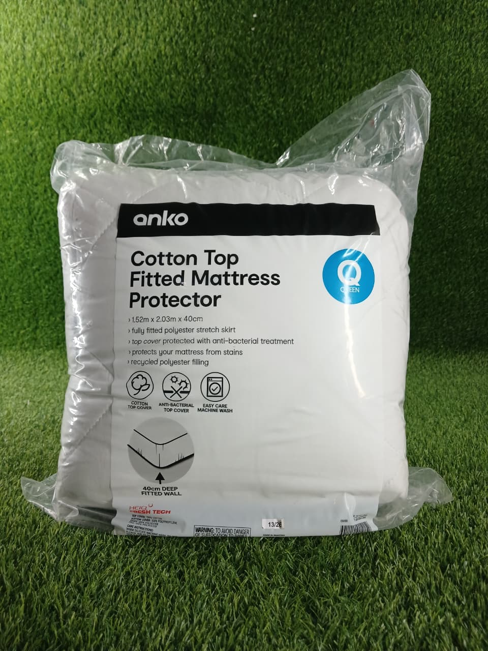 Anko Australian Brand Premium Cotton Top Quilted Mattress Protector - Anti-Bacterial Fitted Mattress Cover (Queen Size)