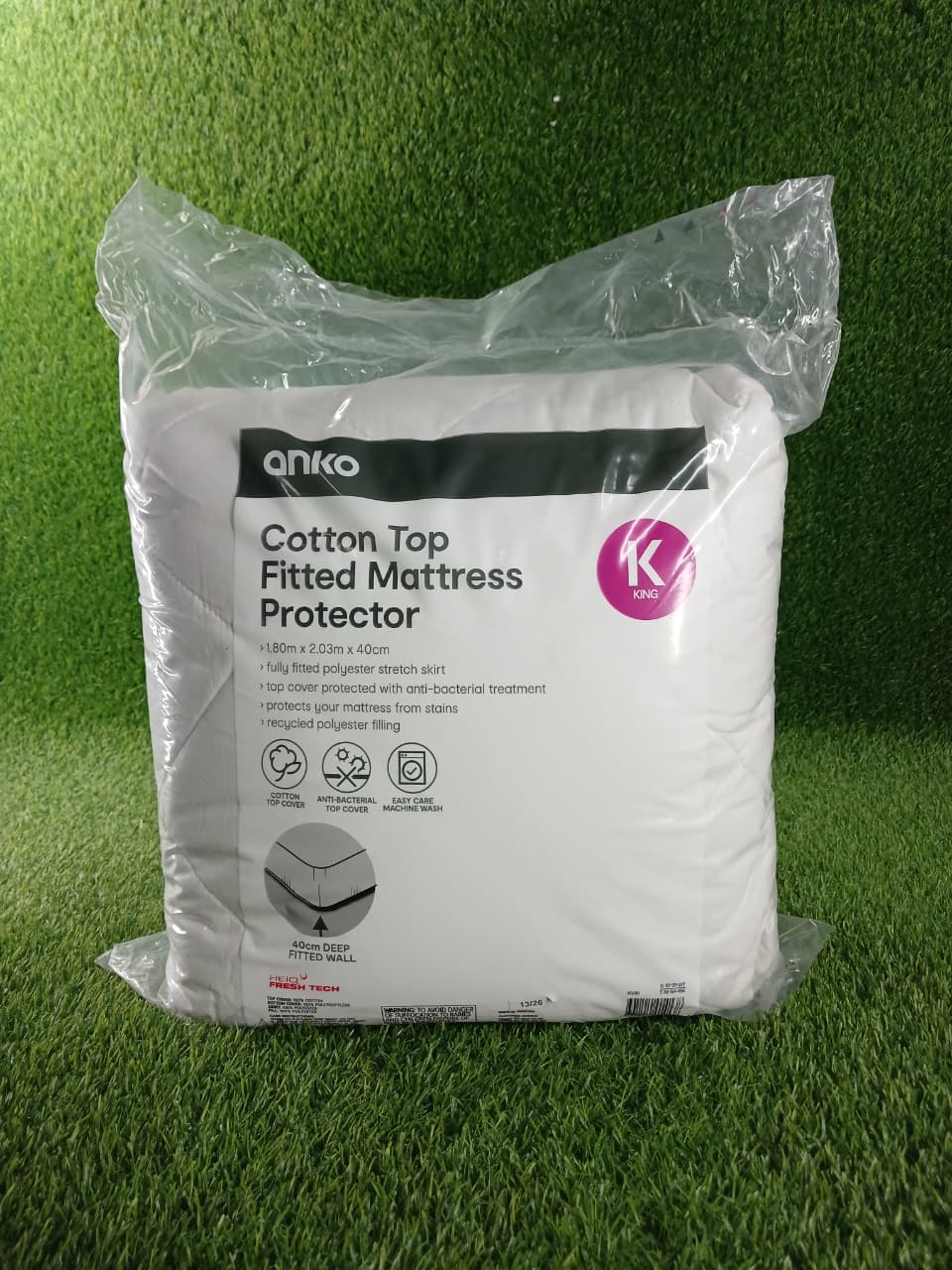 Anko Australian Brand Premium Cotton Top Quilted Mattress Protector - Anti-Bacterial Fitted Mattress Cover (Queen Size)