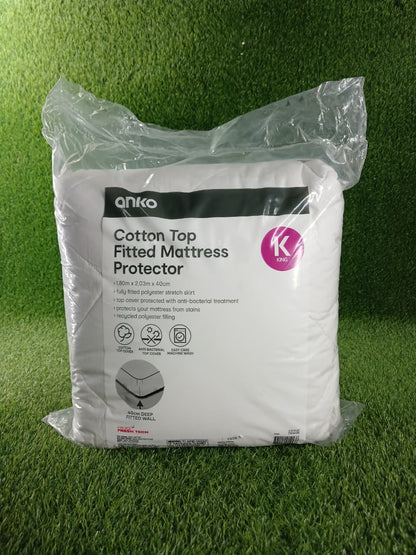 Anko Australian Brand Premium Cotton Top Quilted Mattress Protector - Anti-Bacterial Fitted Mattress Cover (Queen Size)